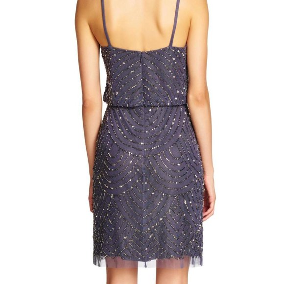 NEW Adrianna Papell Sequin Blouson Dress Gunmetal - Picture 10 of 11